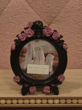 Gothic Black Picture Frame with Pink Rose Accents